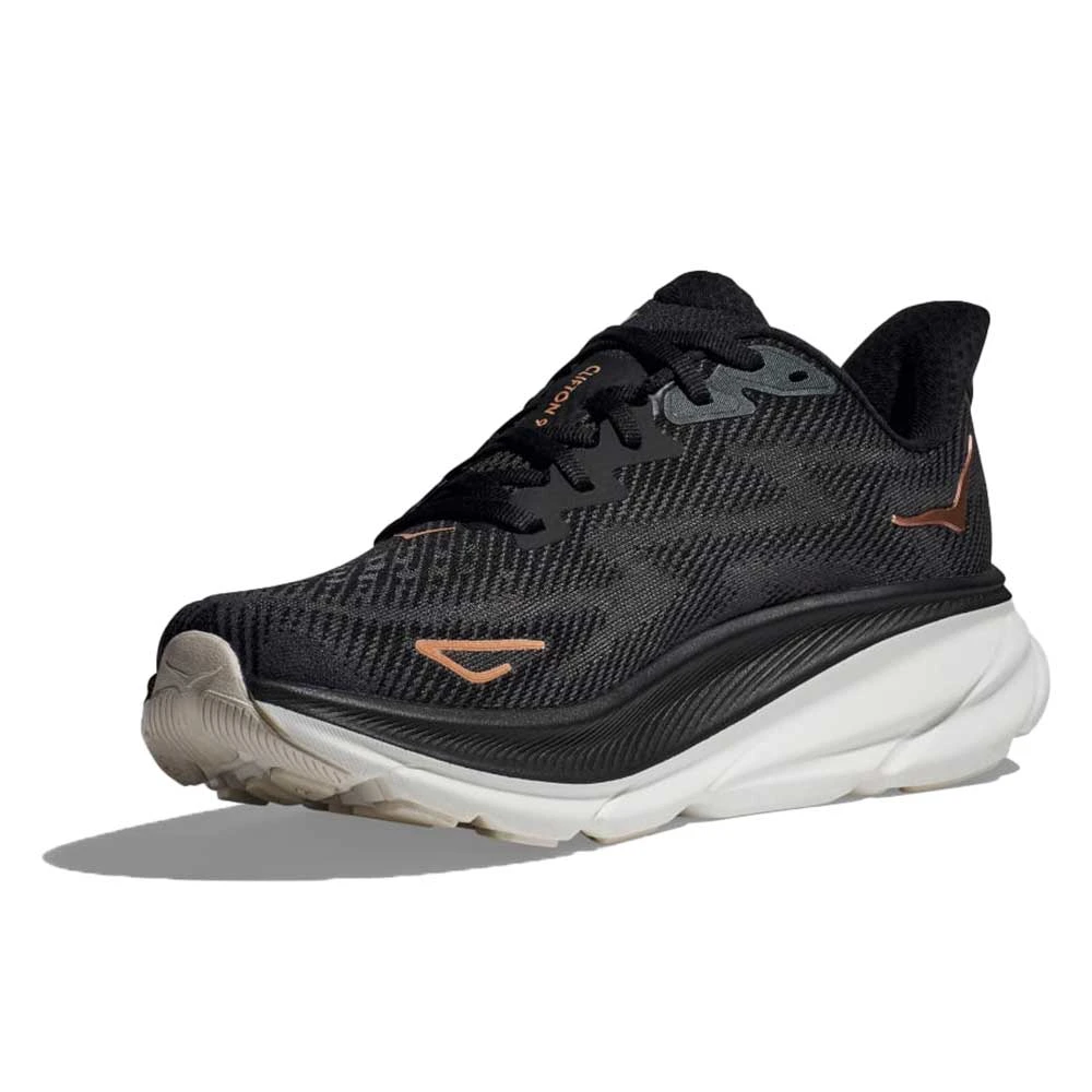 Hoka Women's Clifton 9 Running Shoe - Black/Rose Gold - Wide (D) - Image 2