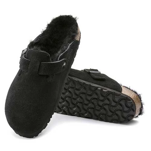 Birkenstock Boston Shearling Black Suede Leather- Regular/Wide - Image 4